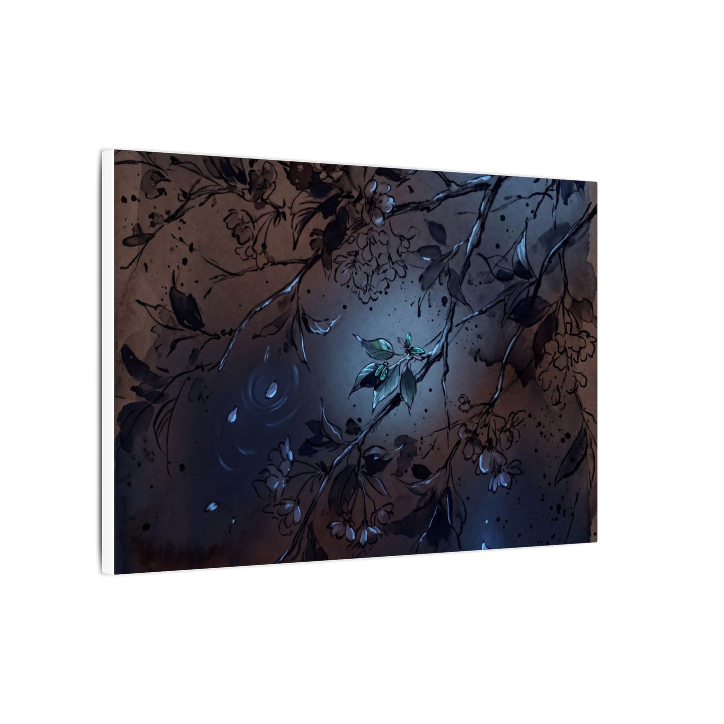 Bold Cherry Blossom Canvas Art - Charcoal Ink Dark Japandi