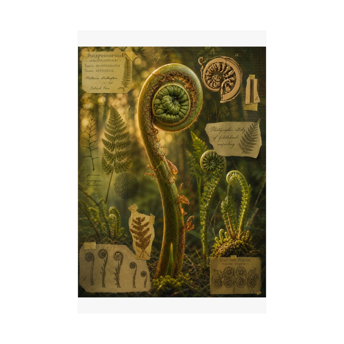 Spring Fern Unfurling Herbarium Wall Art Print | Nostalgic Decor