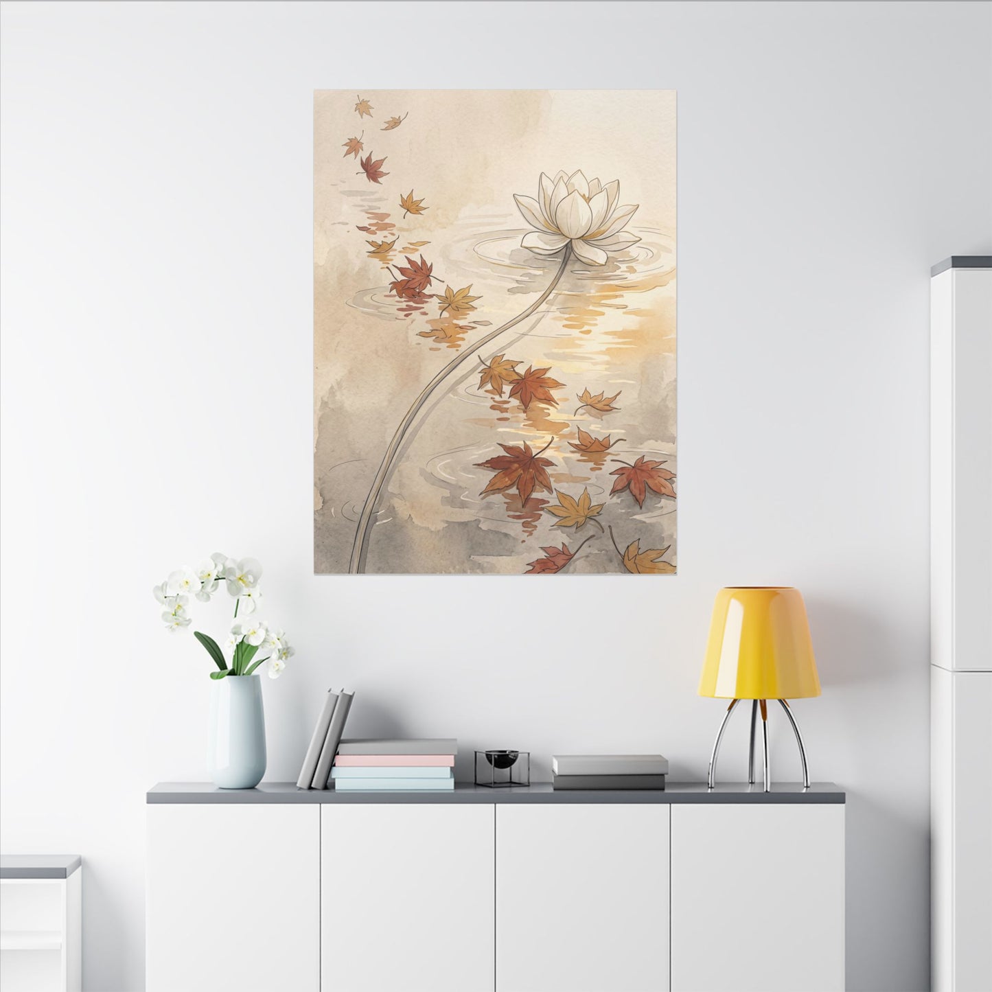 Lotus Flower Canvas Art | Autumn Japandi Minimal Line Art