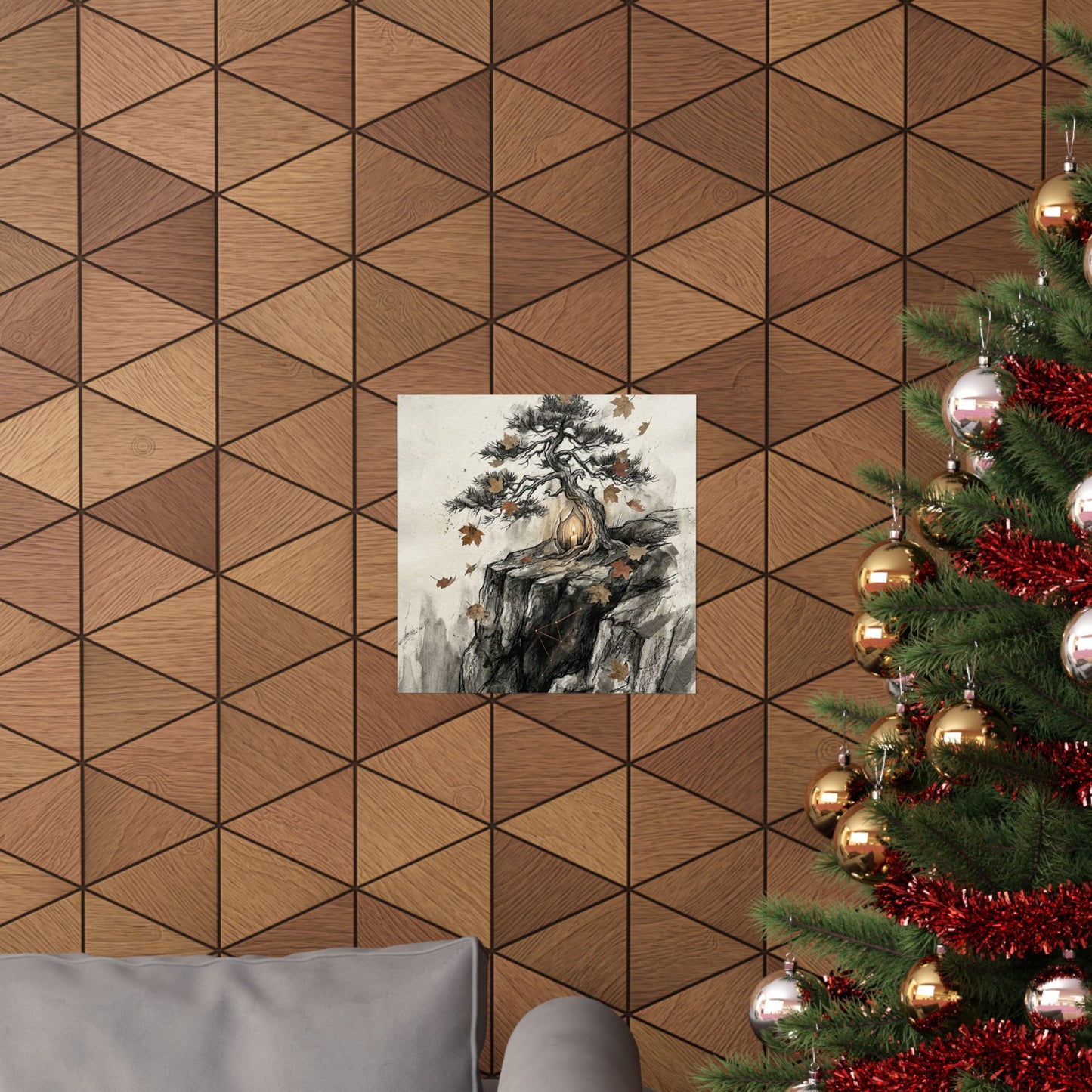 Pine Tree Autumn Wall Art Print | Japandi Elegant Design
