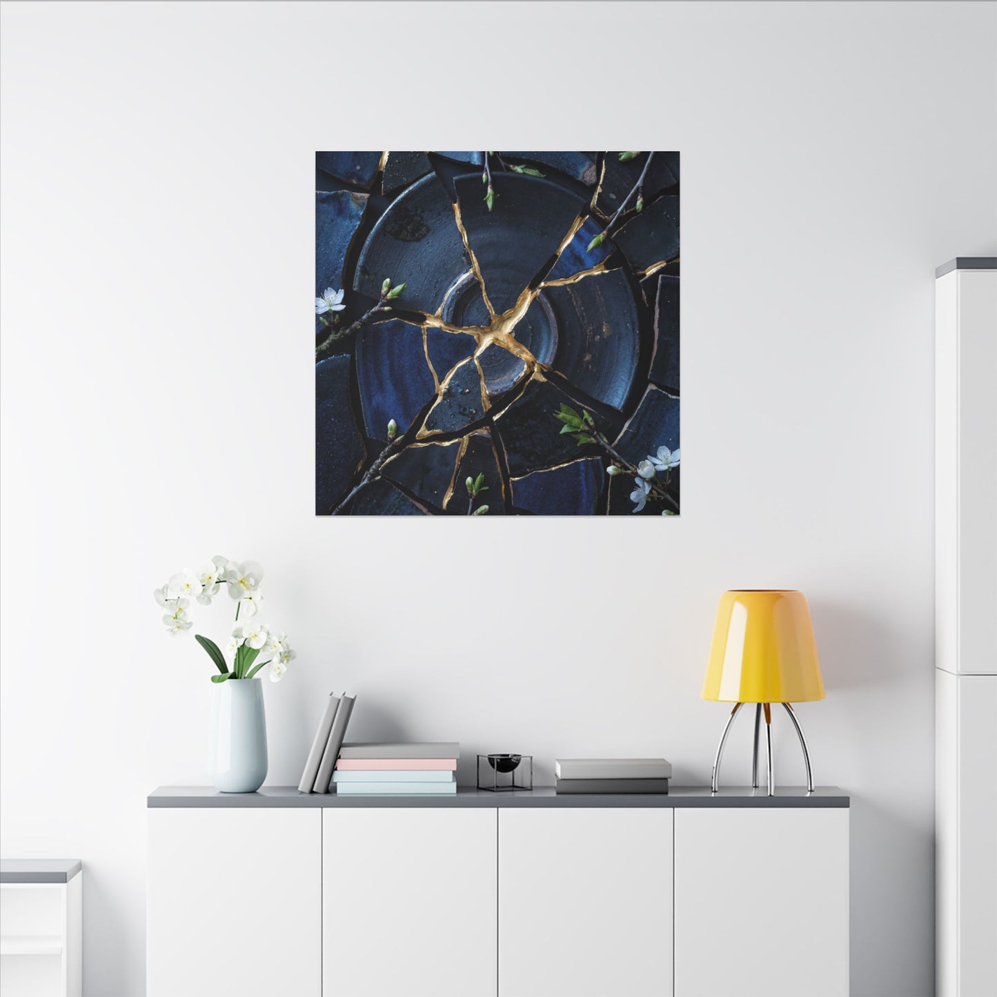 Moonlight Broken Pottery Canvas Art - Kintsugi Fukinsei
