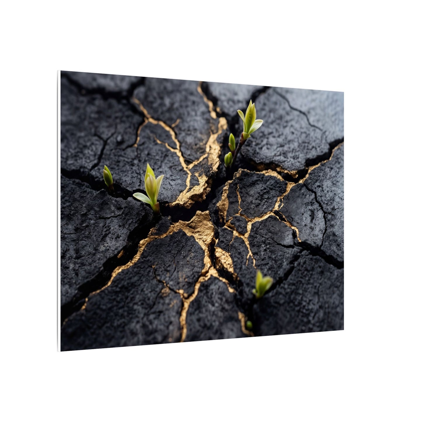 Ma Cracked Earth Canvas Art - Dark Japandi Charcoal Ink