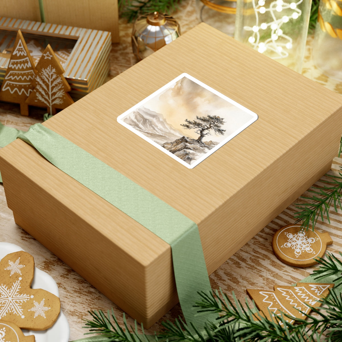 Winter Pine Tree Watercolor Sticker | Neutral Decor Art Print