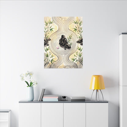 Zen Rock Garden in Golden Hour | Sumi E Canvas Art