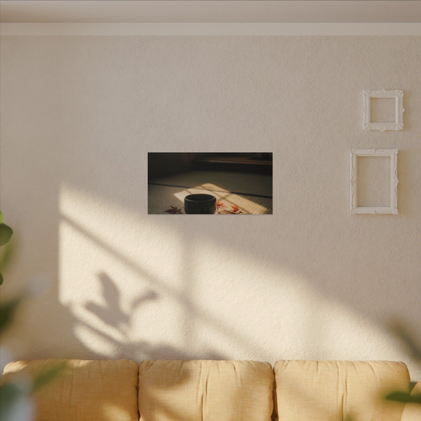 Dark Japandi Tea Ceremony in Golden Hour | Moody Minimal Canvas Art