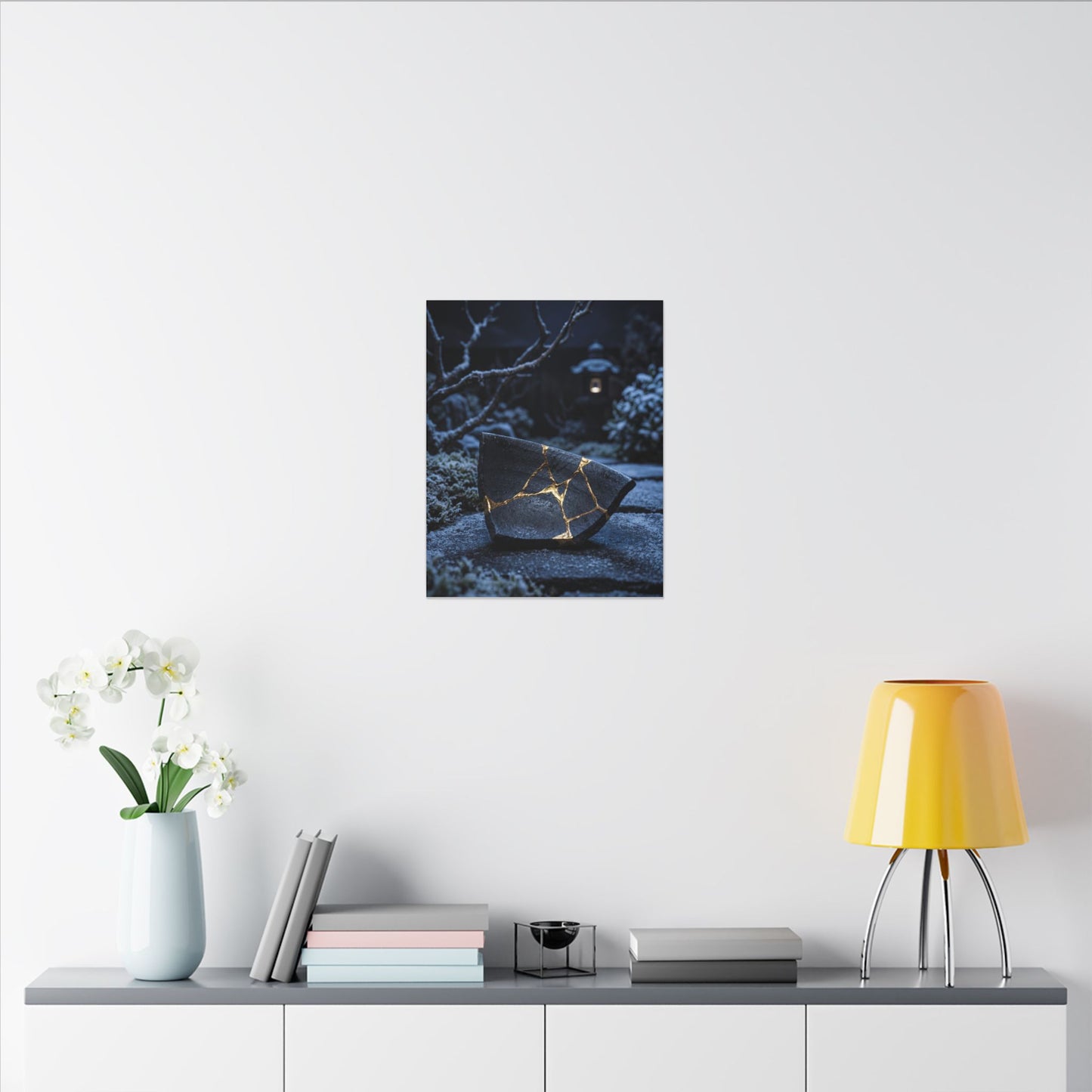 Moonlit Garden Winter Canvas Art | Kintsugi Artful Design