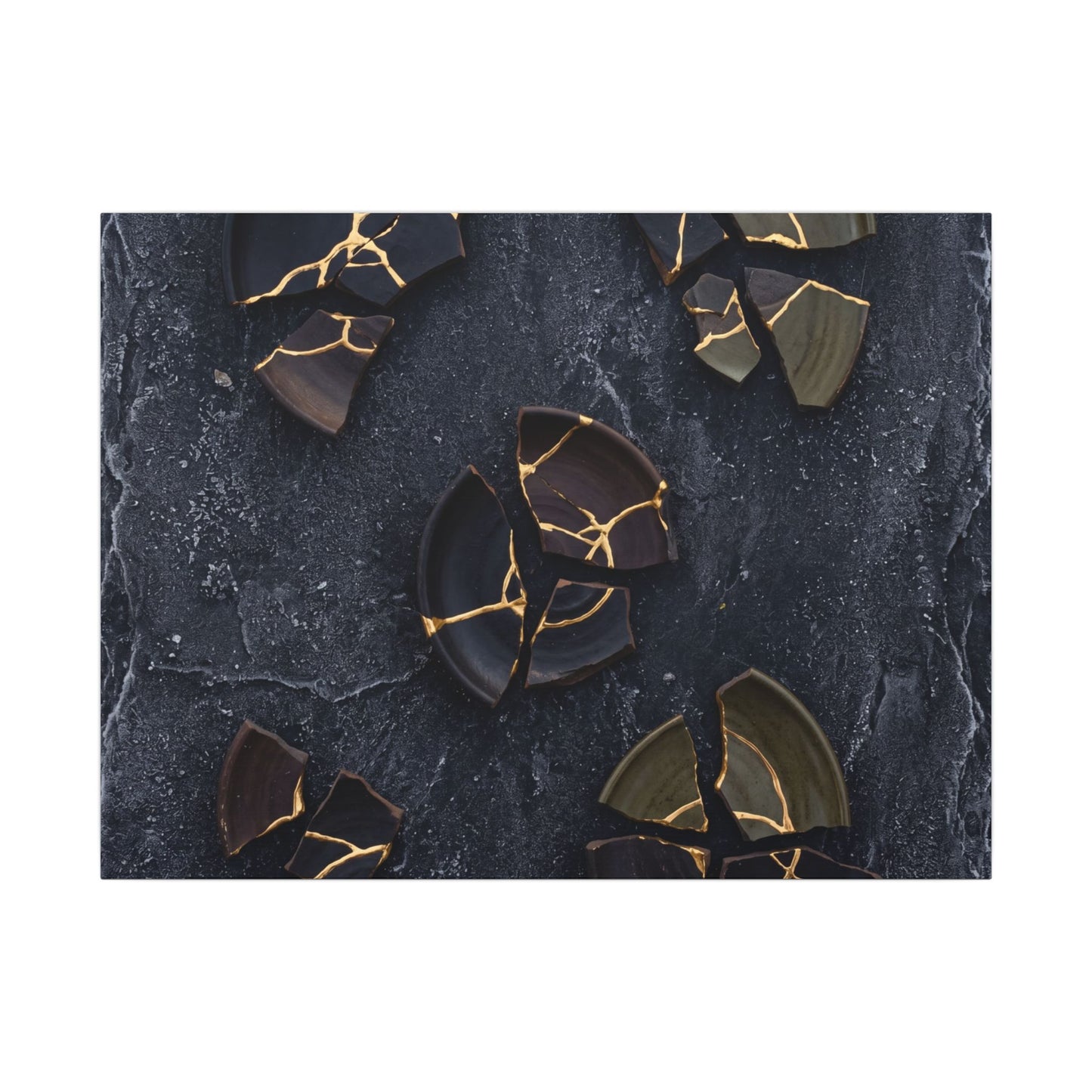Broken Pottery Canvas Art | Winter Dark Japandi Shadow Zen Art