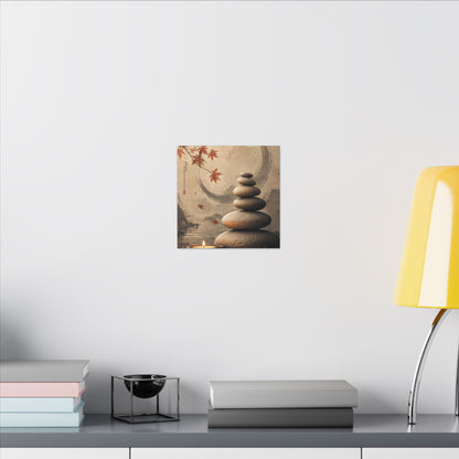 Japandi River Stones in Candlelight | Japanese Pattern Canvas Art
