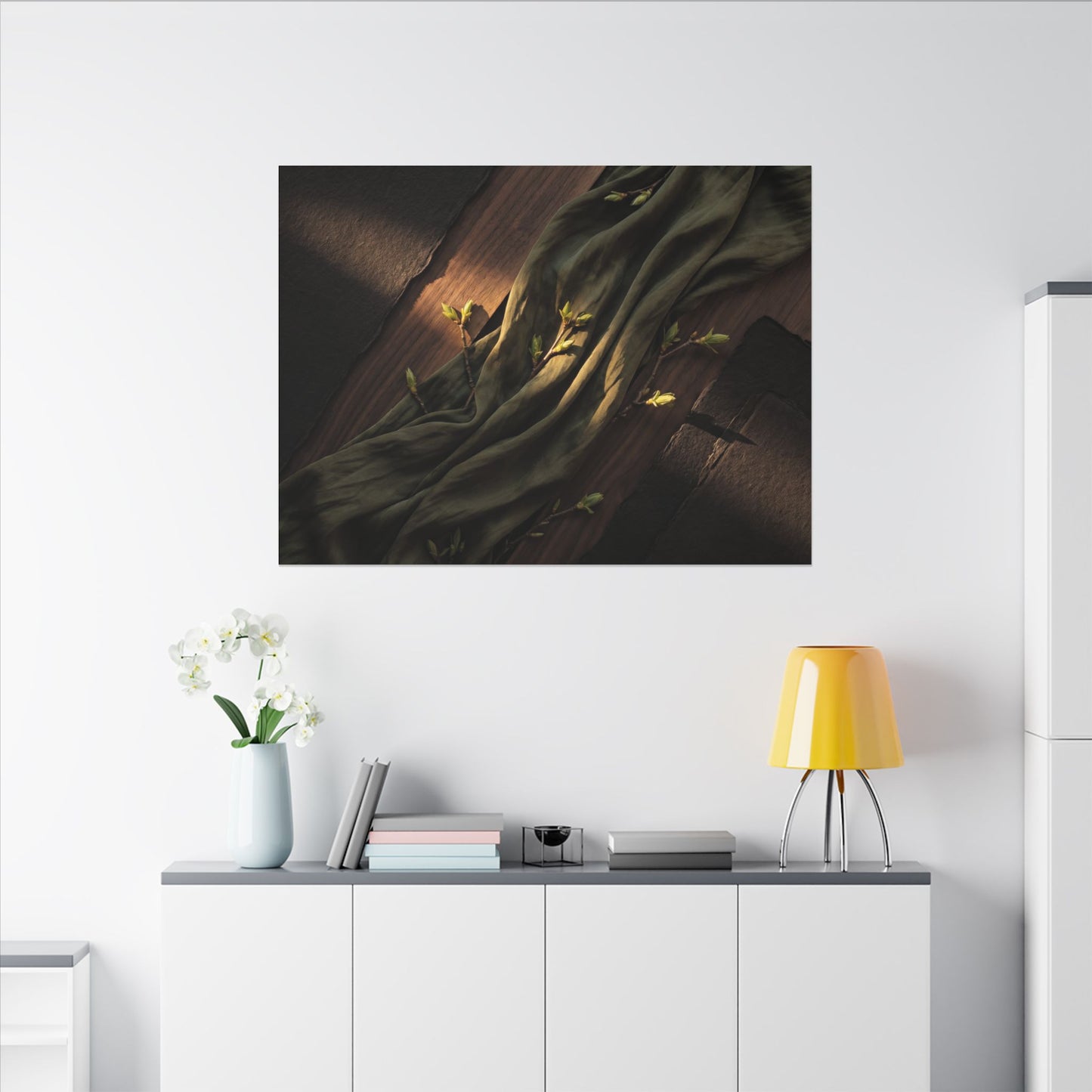 Silk Drape Canvas Art | Spring Dark Japandi Dark Texture Art