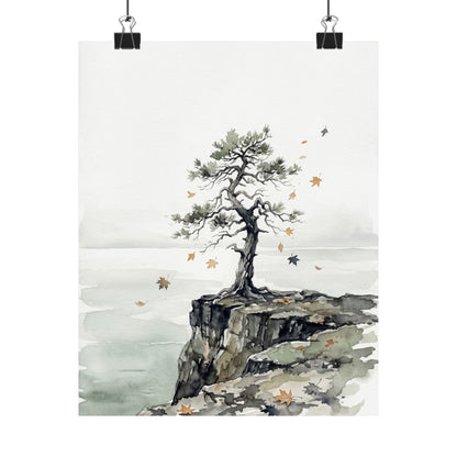 Autumn Pine Tree Watercolor Wall Art Print | Earthy Decor