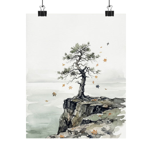 Autumn Pine Tree Watercolor Wall Art Print | Earthy Decor