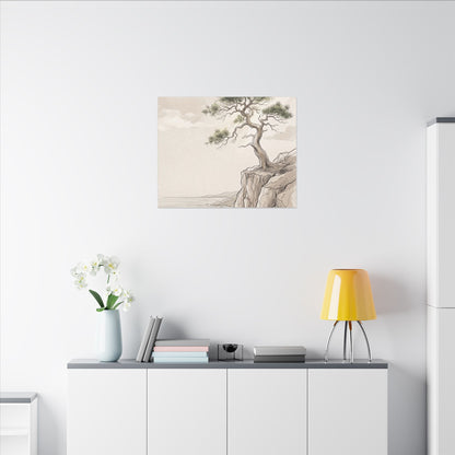 Japandi Pine Tree in Dappled | Minimal Line Canvas Art
