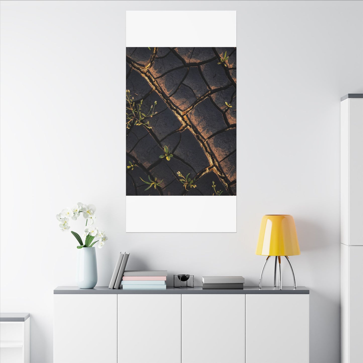 Kintsugi Cracked Earth in Golden Hour | Gold Vein Canvas Art
