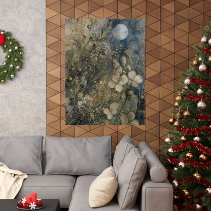 Japandi Dried Flowers in Moonlight | Watercolor Wall Art Print