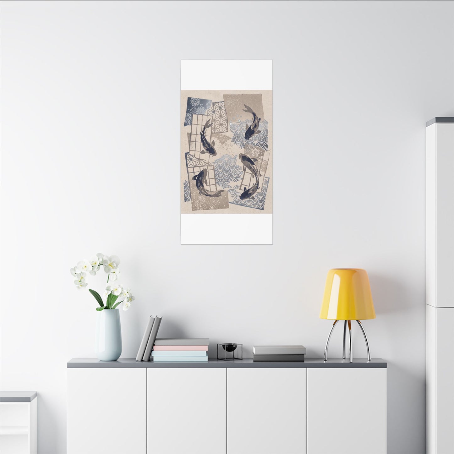 Earthy Koi Pond Canvas Art - Japanese Pattern Japandi