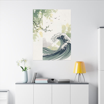 Spring Ocean Wave Ukiyo E Inspired Canvas Art | Serene Decor