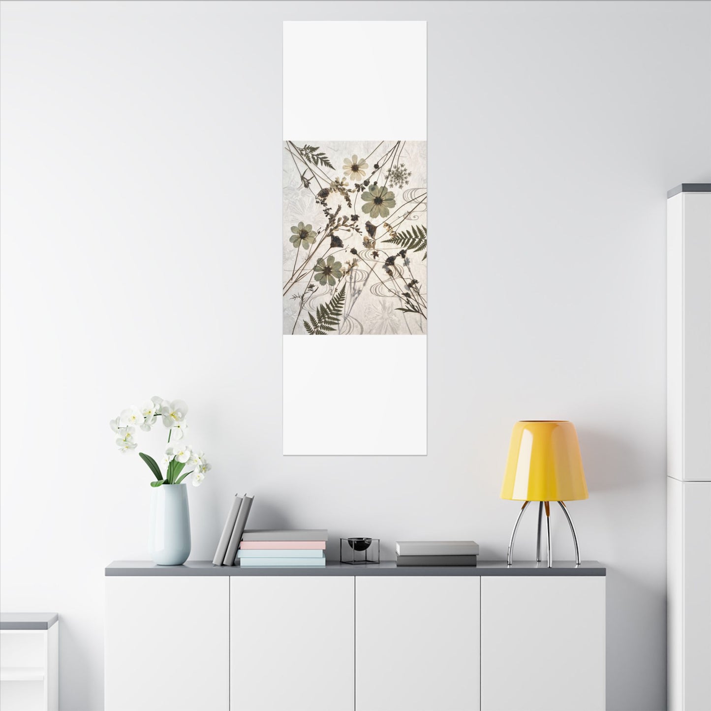 Japandi Dried Flowers in Golden Hour | Japanese Pattern Canvas Art