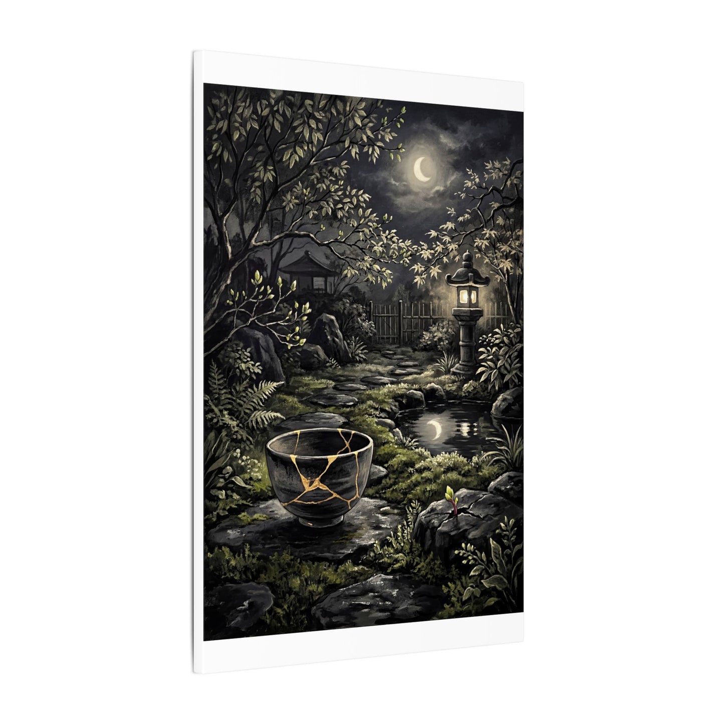 Kintsugi Moonlit Garden in Dappled | Gold Repair Canvas Art
