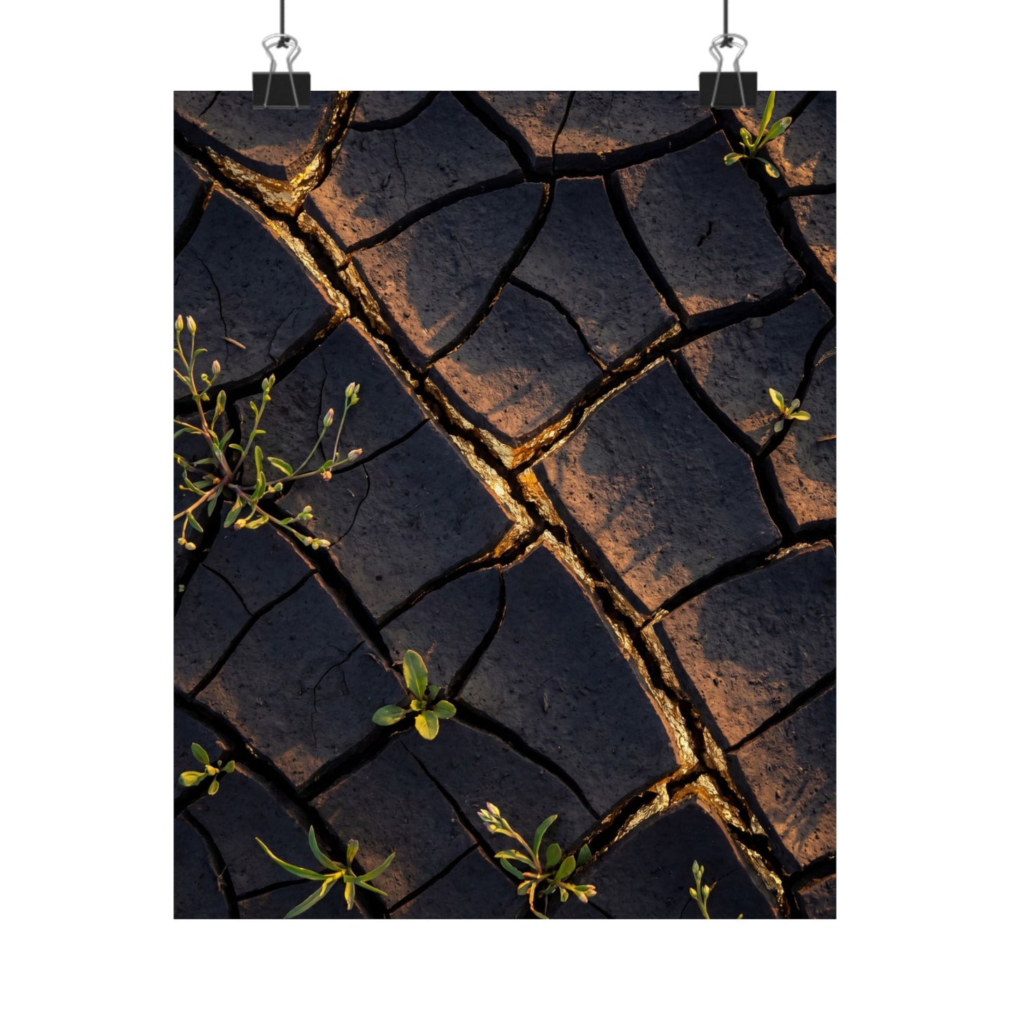 Cracked Earth Gold Vein Wall Art Print | Philosophical Kintsugi Art
