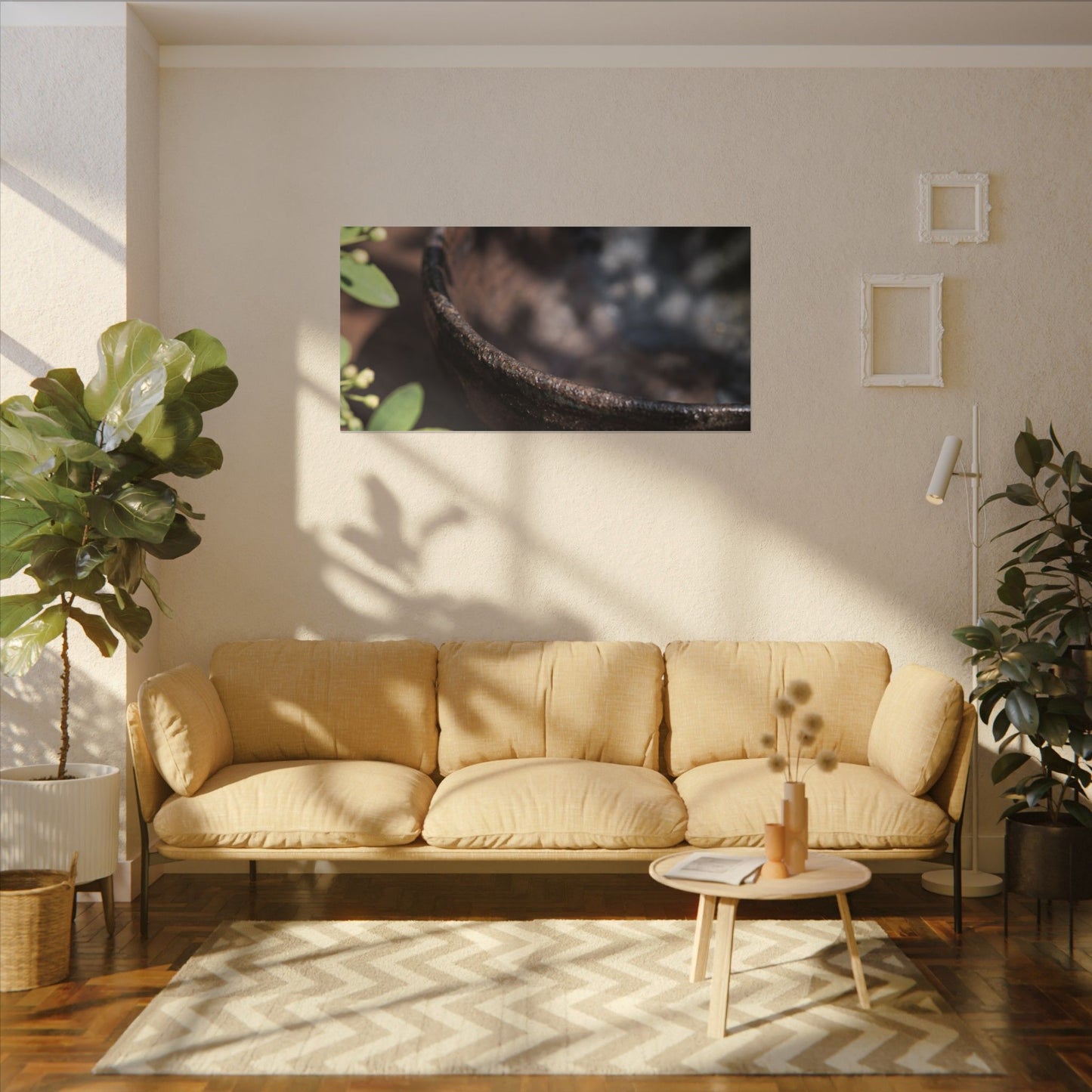 Ceramic Bowl Shadow Zen Canvas Art | Moody Dark Japandi Art