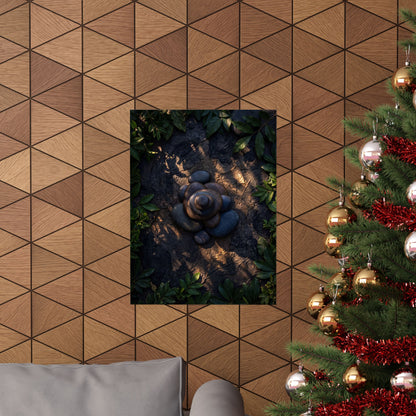 Ma River Stones Wall Art Print - Dark Japandi Dark Texture