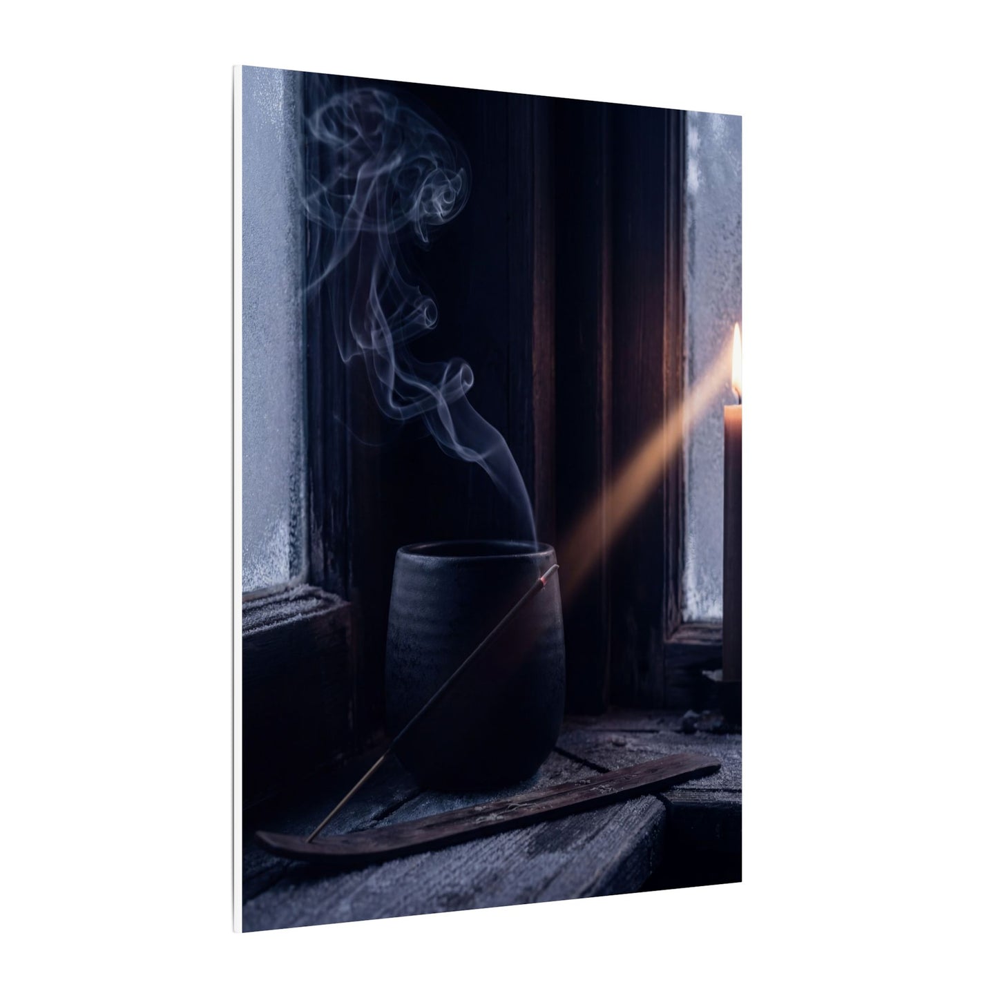 Incense Smoke Winter Canvas Art | Dark Japandi Sophisticated Design