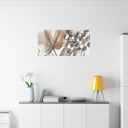 Neutral Dried Flowers Canvas Art - Minimal Line Japandi