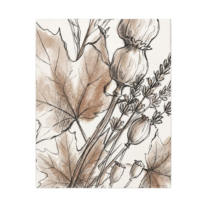 Neutral Dried Flowers Canvas Art - Minimal Line Japandi