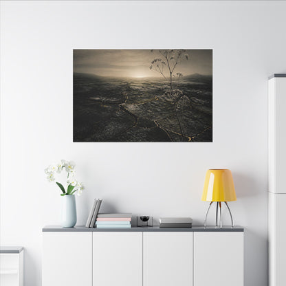Dawn Cracked Earth Canvas Art - Dark Japandi Mono No Aware