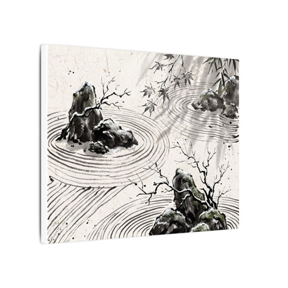 Rock Garden Canvas Art | Winter Zen Sumi E Art