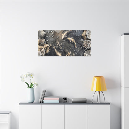 Koi Pond Canvas Art | Winter Japandi Japanese Pattern Art