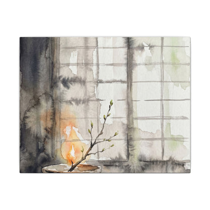 Shoji Screen Canvas Art | Spring Japandi Watercolor Art