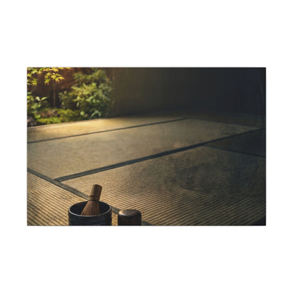 Dark Japandi Tea Ceremony in Golden Hour | Dark Texture Canvas Art