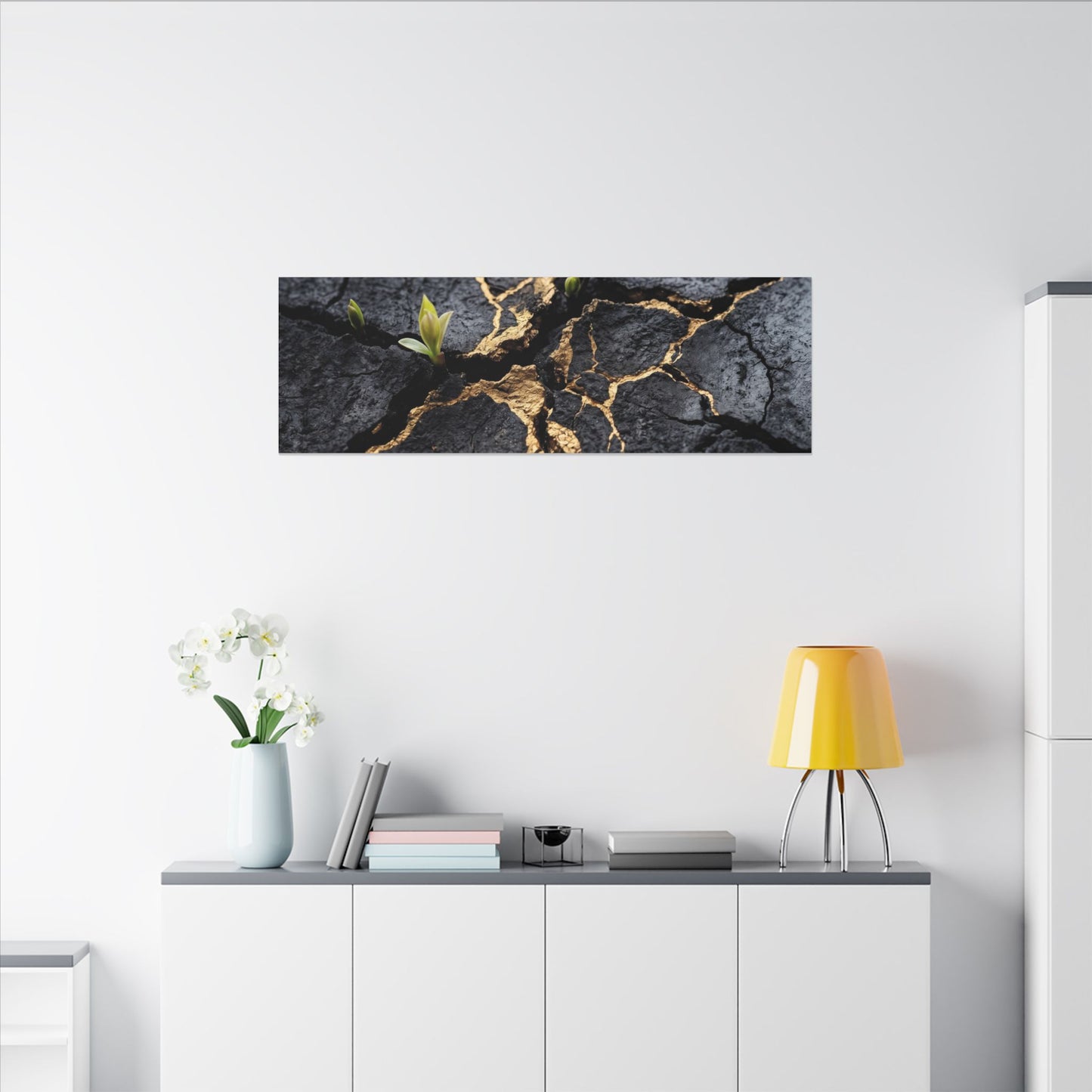 Ma Cracked Earth Canvas Art - Dark Japandi Charcoal Ink