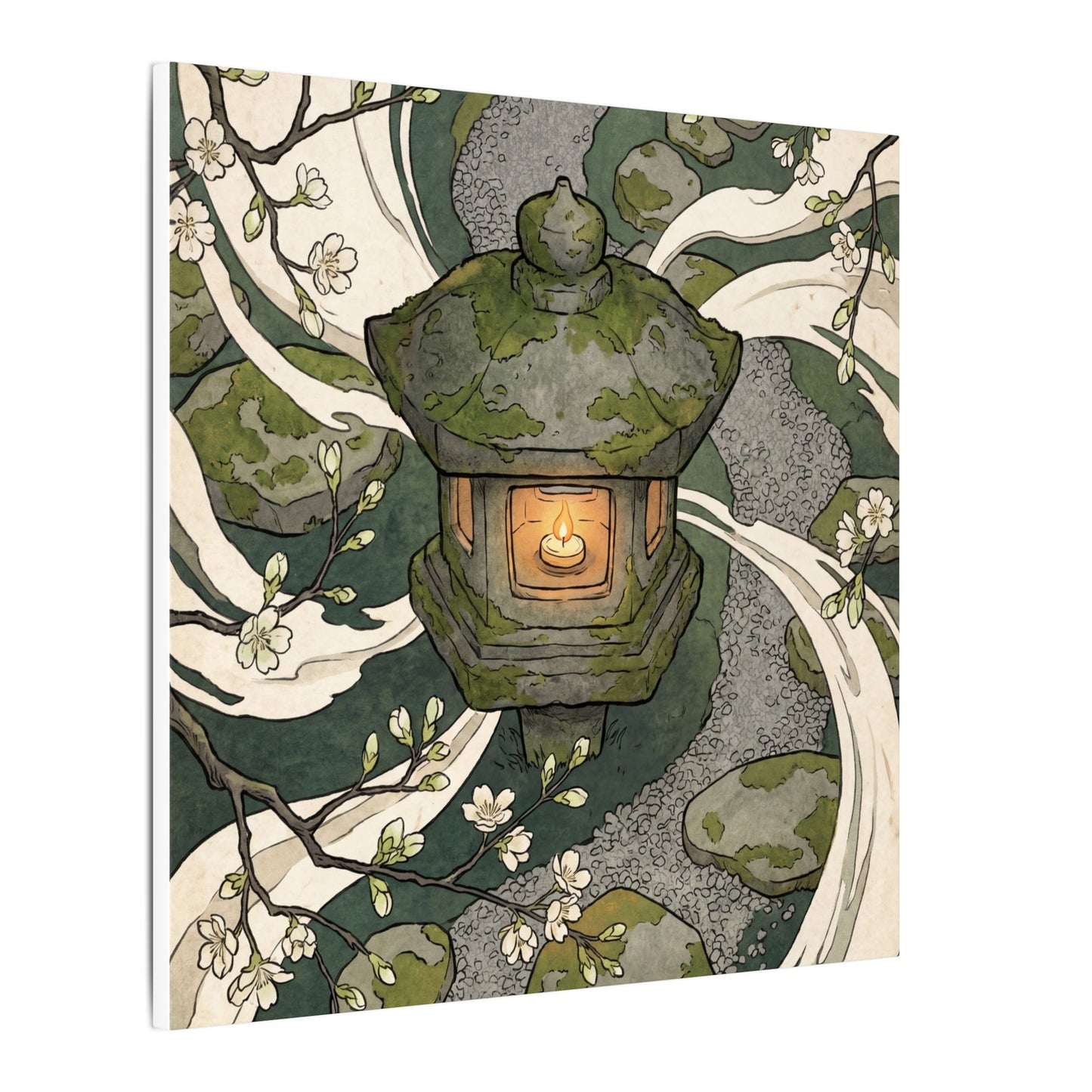 Zen Stone Lantern in Candlelight | Ukiyo E Inspired Canvas Art