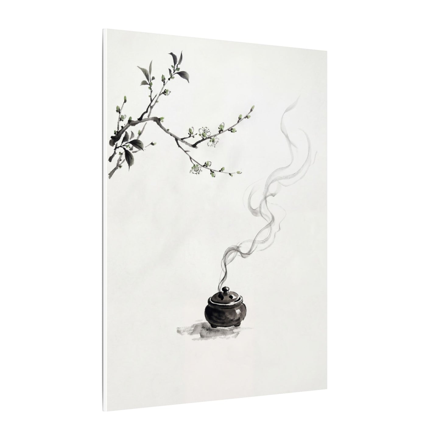 Calm Incense Smoke Canvas Art - Sumi E Zen