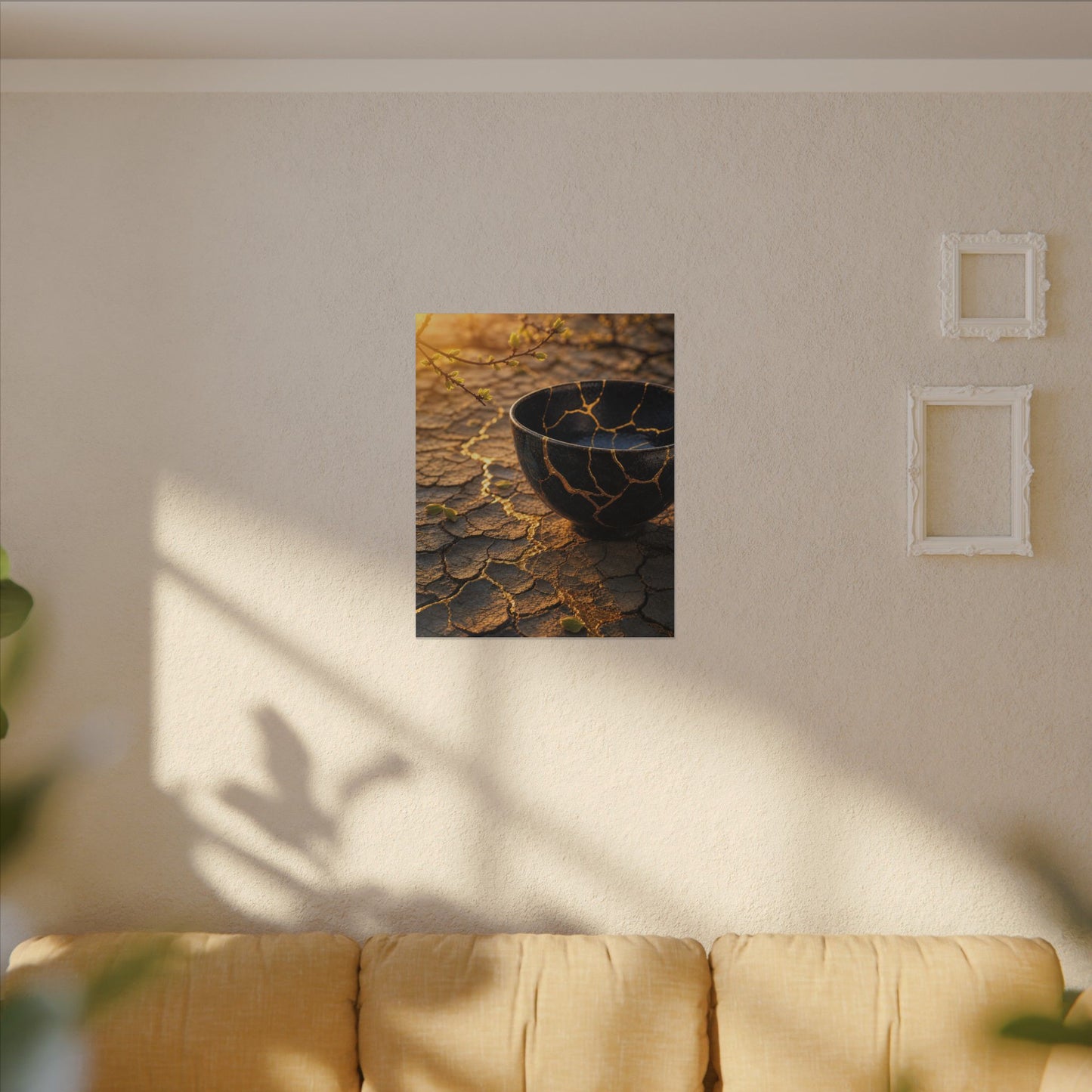 Golden Hour Cracked Earth Canvas Art - Kintsugi Fukinsei