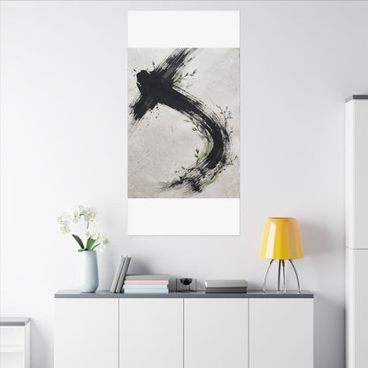 Ink Brushstroke Spring Canvas Art | Dark Japandi Sophisticated Design