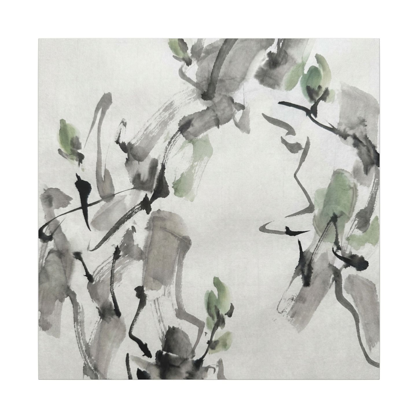 Zen Ink Brushstroke in Overcast | Sumi E Canvas Art