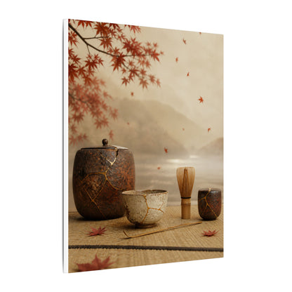 Tea Ceremony Canvas Art | Autumn Kintsugi Gold Vein Art