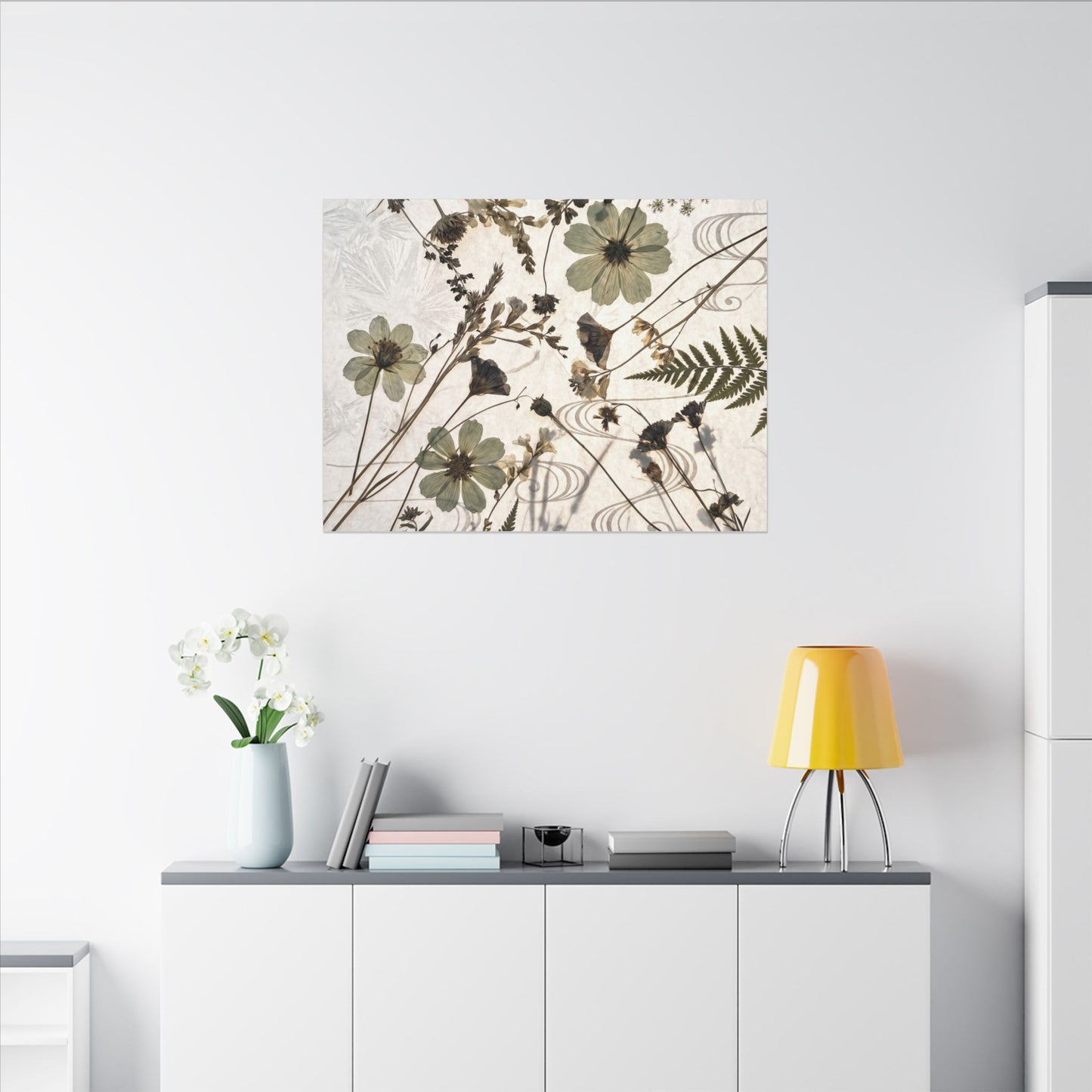 Japandi Dried Flowers in Golden Hour | Japanese Pattern Canvas Art