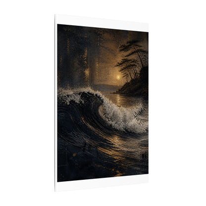 Ocean Wave Dark Texture Canvas Art | Bold Dark Japandi Art
