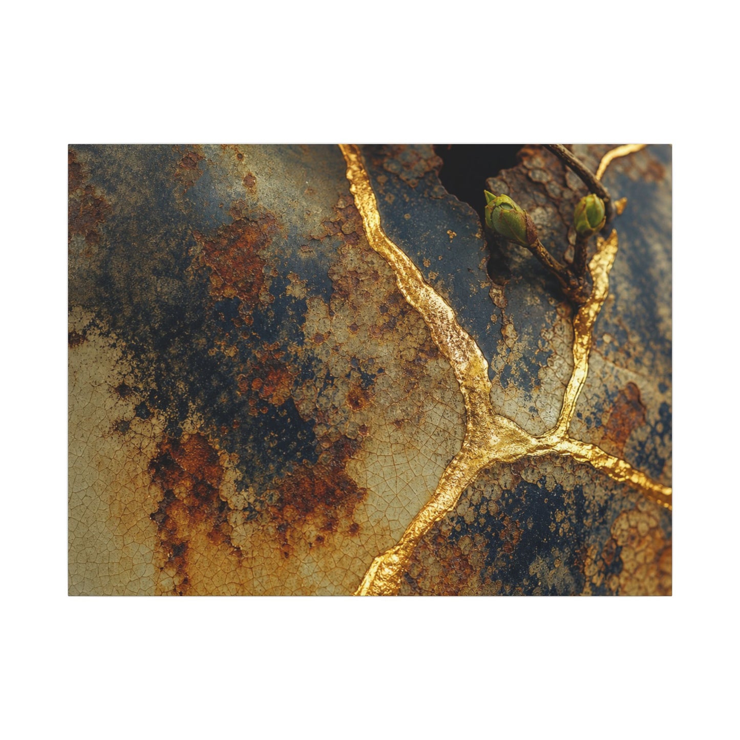 Datsuzoku Rust Patina Canvas Art - Kintsugi Crackle Gold