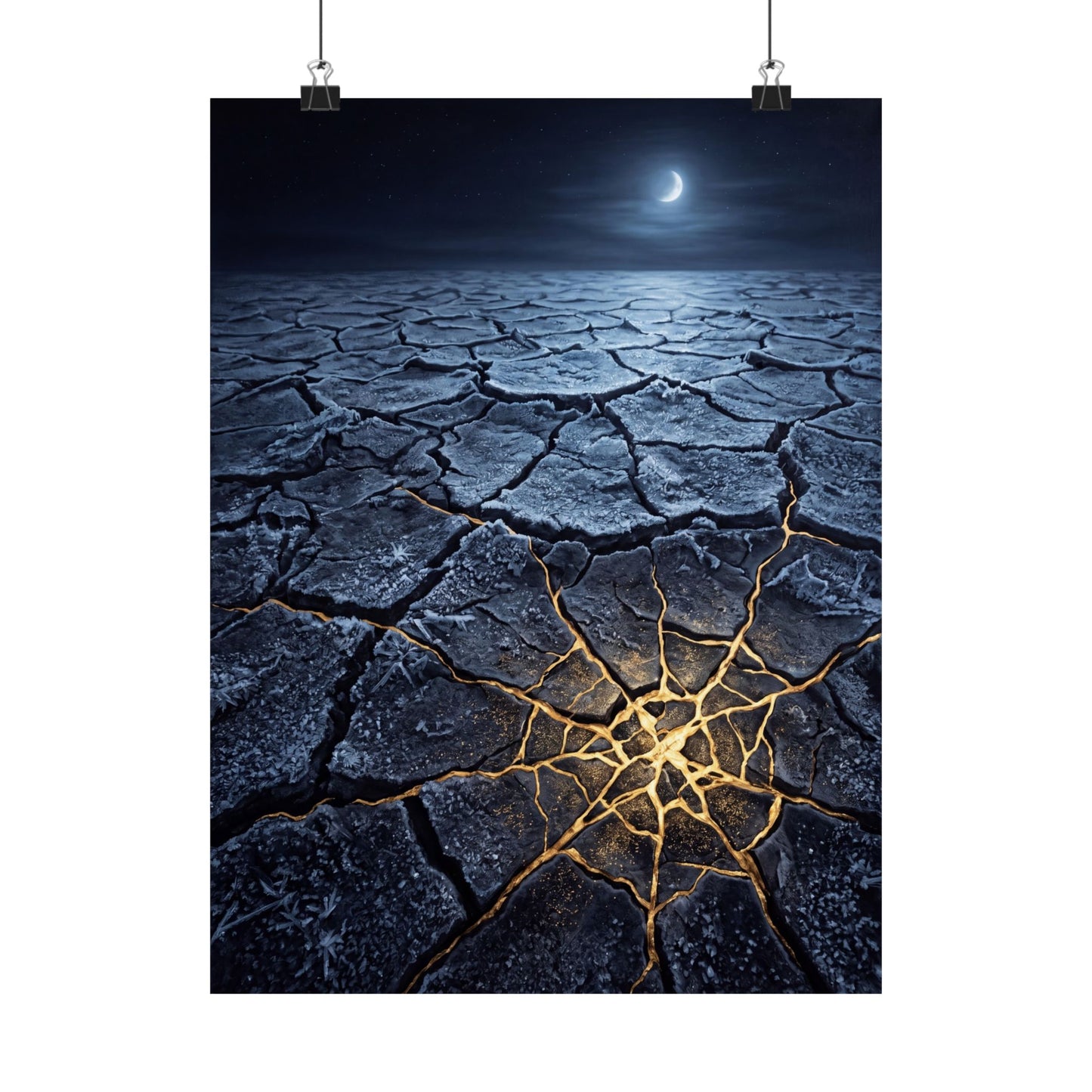 Artful Cracked Earth Wall Art Print - Gold Vein Kintsugi