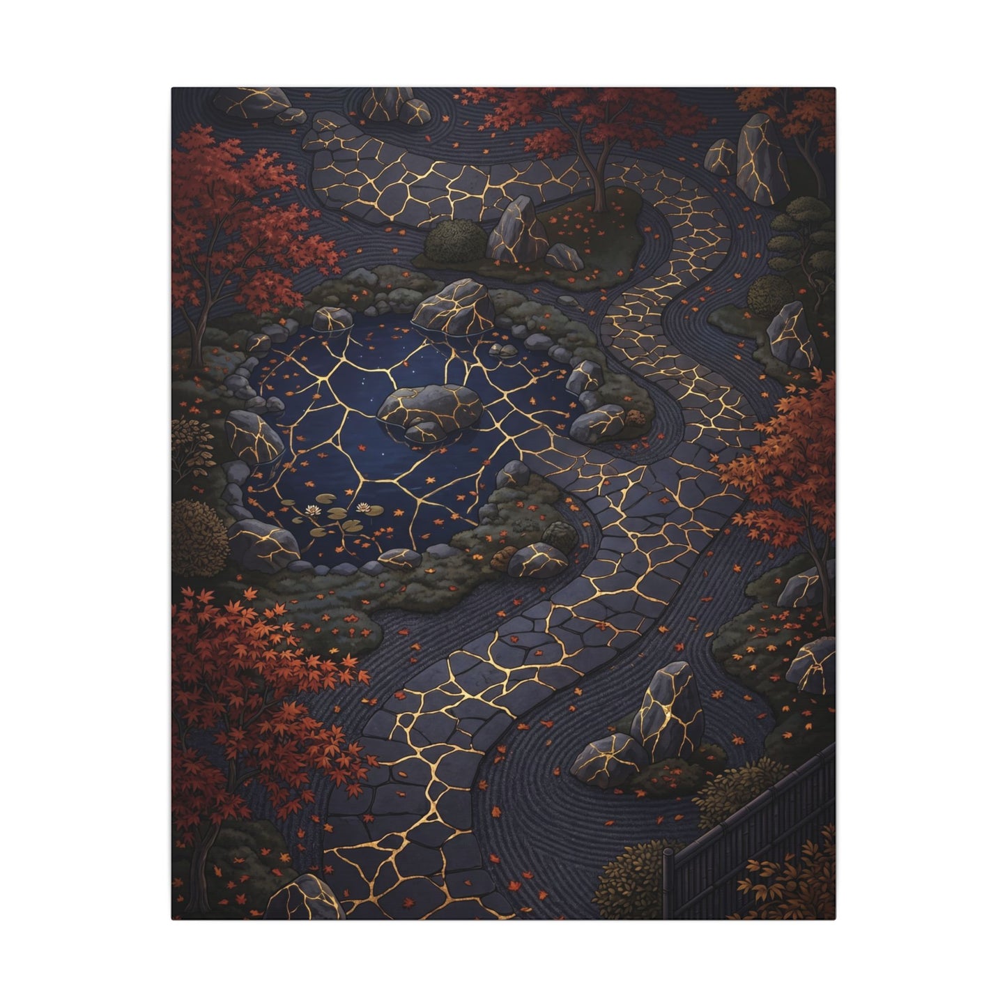 Moonlit Garden Gold Vein Canvas Art | Resilient Kintsugi Art