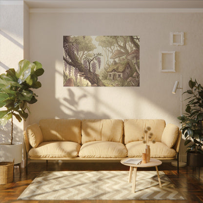 Summer Wisteria Mushroom Illustration Canvas Art | Enchanting Decor