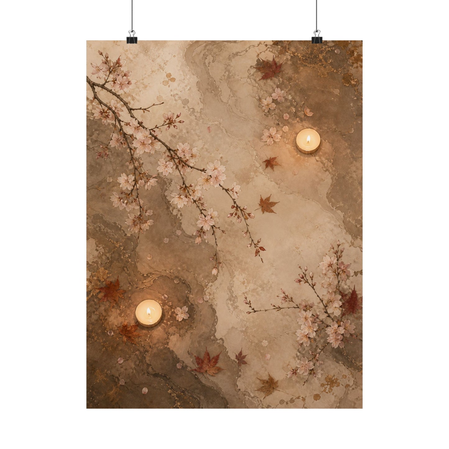 Cherry Blossom Autumn Wall Art Print | Japandi Cozy Design