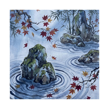 Rock Garden Sumi E Wall Art Print | Peaceful Zen Art