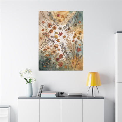 Dried Flowers Canvas Art | Autumn Japandi Watercolor Art