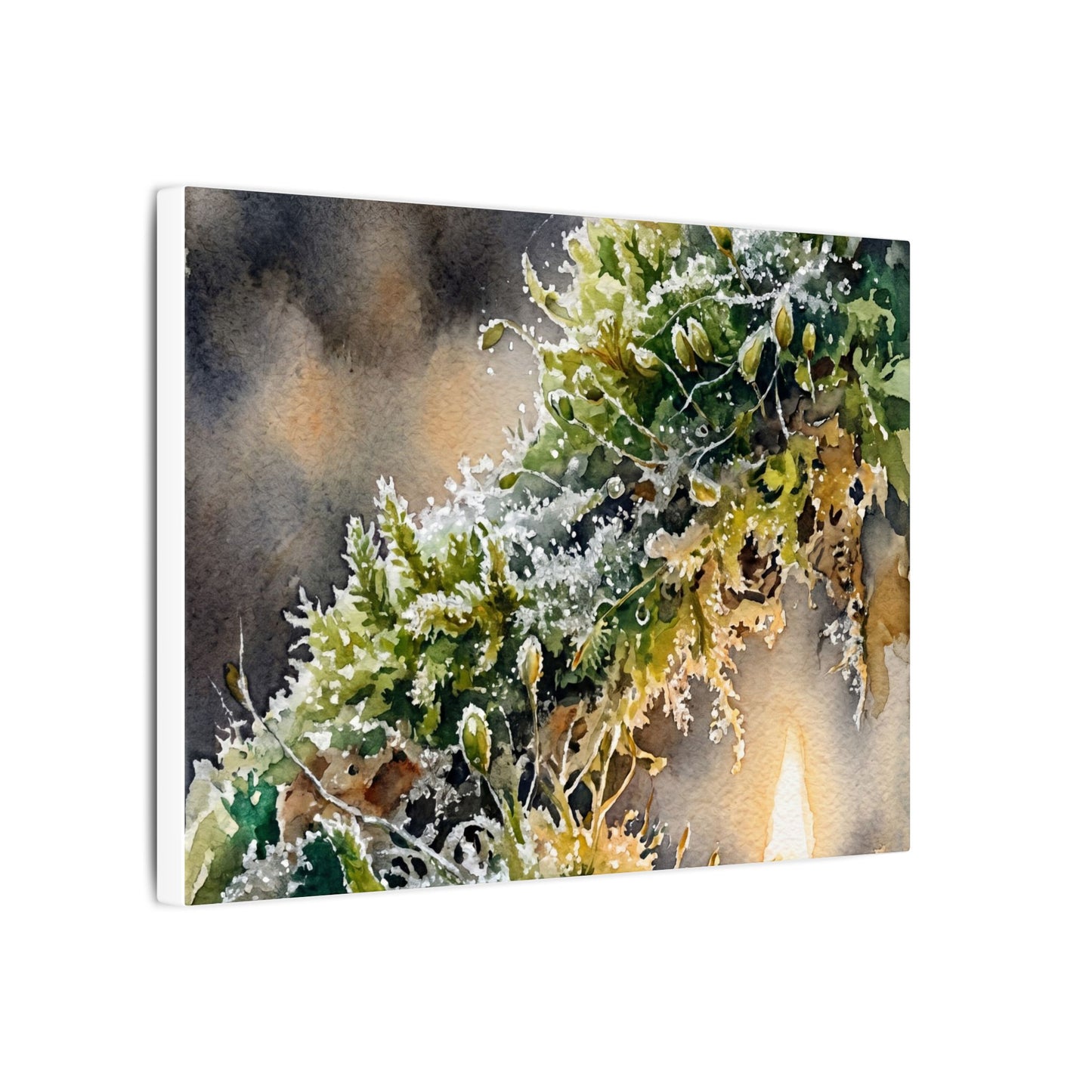 Winter Moss Close Up Watercolor Canvas Art | Neutral Decor